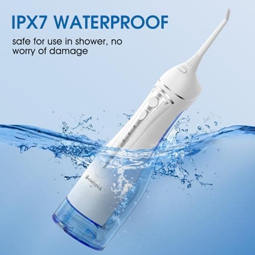 Water Dental Flosser Teeth Pick: Portable Cordless Oral Irrigator 300ML Rechargeable Travel Irrigation Cleaner Beautypick IPX7 Waterproof Electric Flossing Machine for Teeth Cleaning White 6