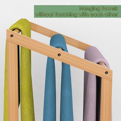 FoverOne Bamboo Towel Rack for Bathroom, 3 Tier Floor Freestanding Towel Holder Organizer with Bottom Storage Shelf for Hand Towels, Small Bath Towel and Bathrobe 6