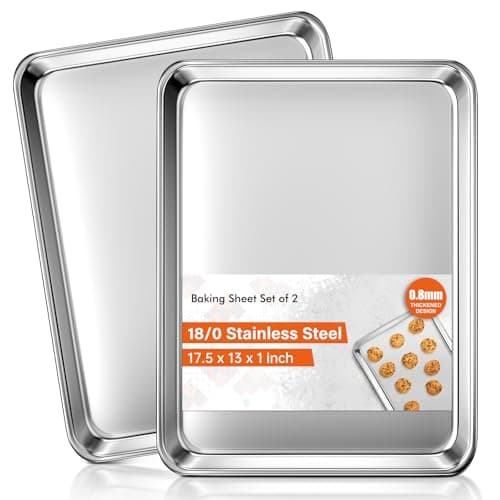 Baking Sheet Set of 2, Commercial Grade Stainless Steel Cookie Sheets for Baking, 18 x 13 Inch Thicker Large Baking Pans Oven Tray, Warp Resistant Nonstick Half Sheet Pan, Nontoxic & Heavy Duty 8