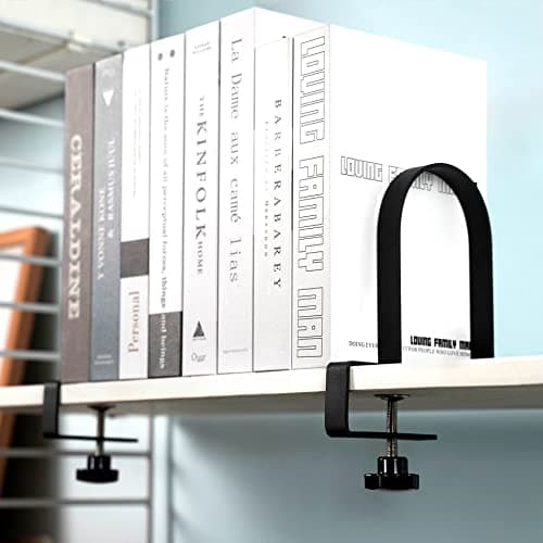 AJART Adjustable Book Ends for Shelves: Black Heavy Duty Bookends - Metal Clamp Book Organizer Storage Holders 8