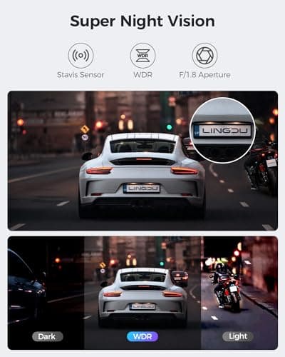LINGDU AM100 5GHz WiFi 3 Channel Dash Cam, 4K Dual Front and Rear Dash Cam for Car with 64GB SD Card, Voice Control G-Sensor, 24H Parking Mode Night Vision, Built-in GPS Max Up Support 256GB 5