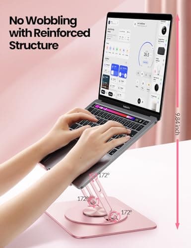 Vaydeer Adjustable Laptop Stand for Desk,Computer Stand Riser with 360° Free Rotation Base and Foldable Design Ergonomic Laptop Riser Fits for MacBook,Dell, HP and More 10-15.6” Laptops (Pink) 2