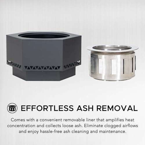 Sunjoy Fire Pit Smokeless 26 in. Hexagonal Outdoor Fire Pit, Patio Wood Burning Smokeless Firepit w/PVC Cover and Fire Poker, Ideal for Camping, Bonfire, and Backyard, Black 9