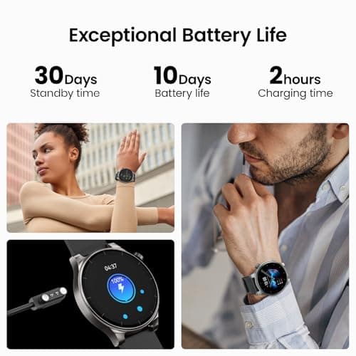 TOZO AMOLED S5 Smart Watch (Answer/Make Calls), 1.43" HD Screen for Men Women 100+ Sport Modes Fitness Watchs with Sleep Monitor, IP68 Waterproof, Silicone Strap Black 6