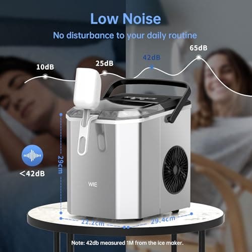 WIE Stainless Steel Ice Maker, Self-Cleaning Ice Maker Machine, 12kg/24H, 2 Sizes 9 Ice Cube Ready in 6 Mins Ice Machine with Handle, Scoop & Basket, 1.5L Ice Cube Maker for Home/Kitchen/Office/Bar 6