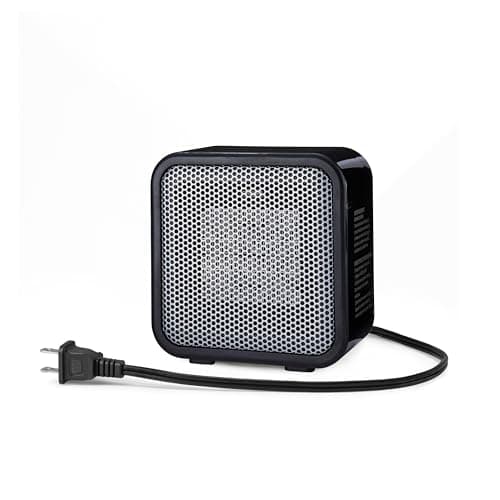 Amazon Basics Ceramic Portable Mini Space Heater for Office Desk, Indoor Use, Fast Heating, Energy Efficient, 500W, With Tip-Over Protection, Lightweight 1.4 lbs, Black, 5.87"D x 3.15"W x 5.95"H