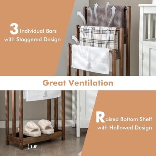 Giantex Towel Rack for Bathroom - 3 Tier Freestanding Towel Racks with Storage Shelf, Wood Hand Towel Drying Stand, Blanket Holder for Living Room, Laundry Room, 18" L x 9" W x 34" H (Rustic Brown) 7