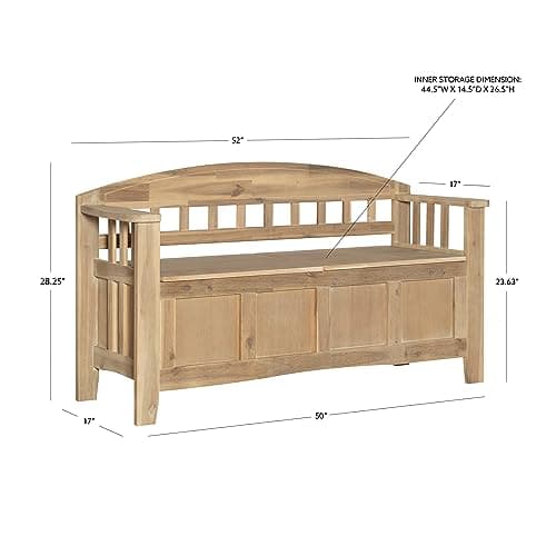 Linon Frankie Natural Wood Washed Storage Bench 3