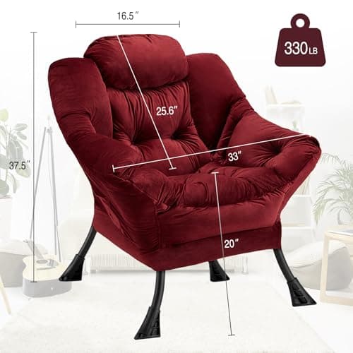 Congermom Fabric Lazy Chair Large Accent Chair,Velvet Frabic Modern Lounge Reading Chair with Armrests & Side Pocket,Upholstered Armchair for Living Room,Bedroom,Dorm(Dusty Rose) 3