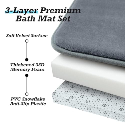 HUXMEYSON Bathroom Rugs Sets 3 Piece, Non-Slip & Quick Dry Bath Mat Set, Ultra Soft Velvet Bath Rugs for Bathroom, Toilet and Shower Floor, Grey 8