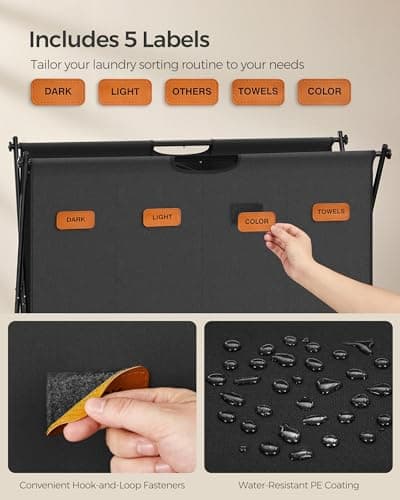 SONGMICS Laundry Hamper, Laundry Basket, 40.9 Gal. Laundry Sorter 4 Sections, Collapsible X-Frame, Clothes Organizer with Customizable Labels, Laundry Room, Bedroom, Bathroom, Ink Black ULCB140B01 5