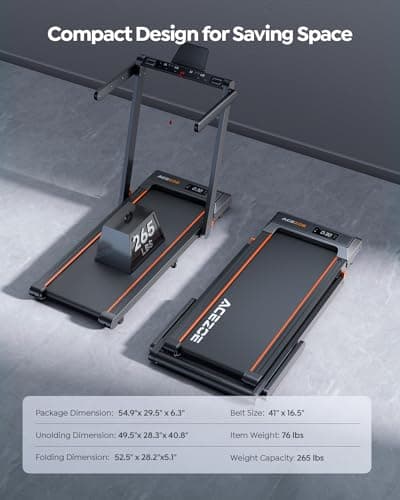 Acezoe 2 in 1 Foldable Treadmill for Home, Under Desk With 12 HIIT Modes, Workout APPs and Touch Screen, 2.5HP Walking for Home Office, 265lbs Capacity, Installation-free 9