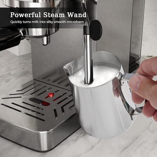 Kismile Espresso Machine 20 Bar, Espresso Maker with Milk Frother Steam Wand, Compact Cappuccino & Latte Machine with 40oz Removable Water Tank for Home, Stainless Steel 4