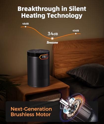 BREEZOME Space Heater, Portable Electric Heaters for Indoor Use with Thermostat & 24H Timer, 1500W PTC Ceramic Quiet Fast Heating Desk Heater, Safety Room Heaters for Home Bedroom Office 5