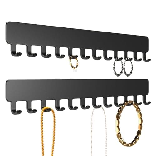 Josmimic Necklace Holder - Hanging Jewelry Organizer, Self-Adhesive, Wall Mount, 2 PCS, Black