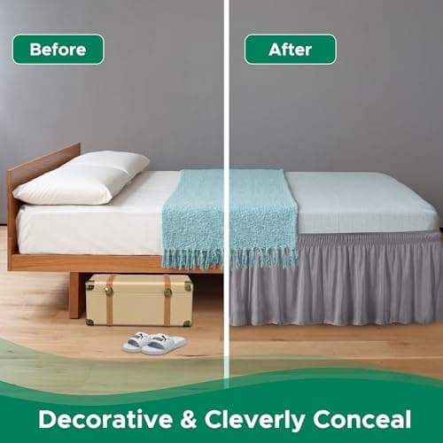 Biscaynebay Wrap Around Bed Skirts for Queen Size Beds Long Drop of 18", Silver Grey Adjustable Elastic Dust Ruffles Easy Fit Wrinkle Resistant Silky Luxurious Fabric Machine Washable 7