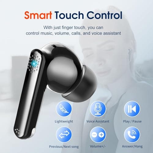 Wireless Earbuds, Bluetooth 5.3 Headphones Stereo Bass with Noise Cancelling Mic, 48Hrs Playtime in Ear Ear Buds with LED Power Display Charging Case, IPX7 Waterproof Earphones for Android iOS Sports 8