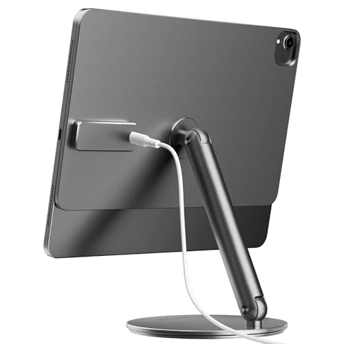 LULULOOK Magnetic Wireless Charging Stand for iPad Pro 12.9" & 13" Air M2/M3, 360 Rotating Base, Aluminium Adjustable Desk Mount with 1M Cable