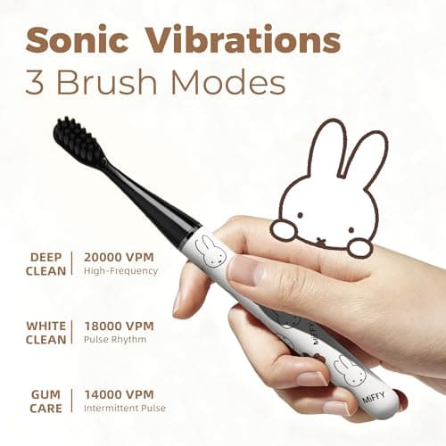 MIPOW Miffy BrushGo i4 Slim Electric Toothbrush Sonic Vibration Rechargeable Magnetic Travel Case & Ceramic Holder Dock 60Day Long Battery Soft Bristles 2Heads IPX7 Waterproof (Brown) 4