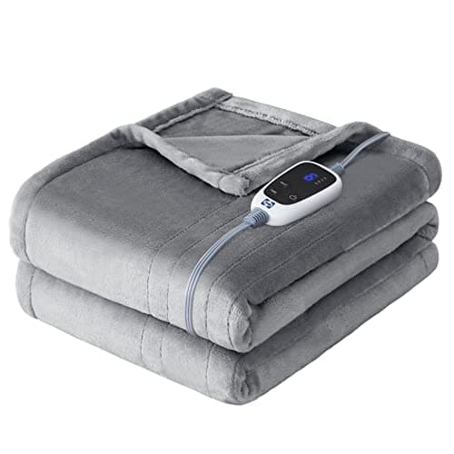 Sealy Heated Throw Blanket, Flannel Electric Blanket Throw with 6 Heating Settings & 2-10 Hours Auto Shut Off, Fast Heating & Machine Washable for Home Office Use, 50x60 Inch, Light Grey