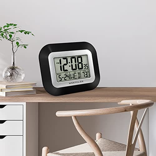 Westclox Large Digital Wall Clock Battery Operated with Temperature Date and Day of Week with Alarm | Modern Digital Desk Clock for Office Kitchen Bedroom or Living Room | Black 5