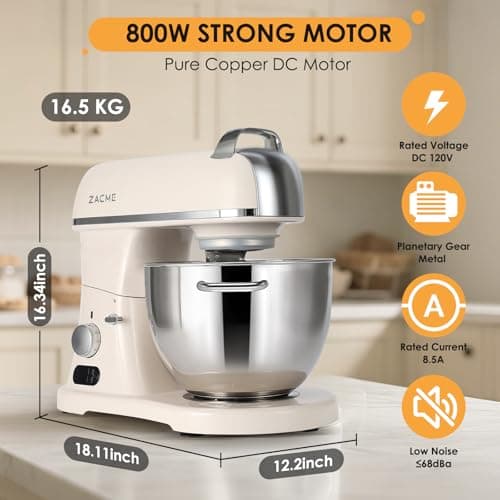 8.4QT Commercial Stand Mixer 800W with Aluminum Die Casting Meets the Standard of NSF/ANSI 8-2023, Mixers Kitchen Electric Stand Mixer with Stainless Steel 8L Bowl, Dough Hook, Whisk and Beater 6