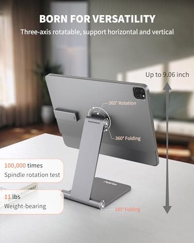 KU XIU Magnetic Wireless Charging Stand for iPad Pro 12.9", iPad Air 13" M2 Only, Foldable Aluminum Alloy Tablet Holder with 1M USB C Cable 360° Adjustable Desk Stand for iPad Pro 12.9 6th/5th/4th/3rd 7