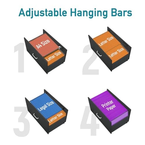 YORKING Vertical File Cabinet, 2 Drawer Mobile Filing Cabinet with 3 Bookshelf, Printer Stand with Open Storage Shelves Fits A4/Letter/Legal Size File Cabinets for Home Office Organizer, Black 6