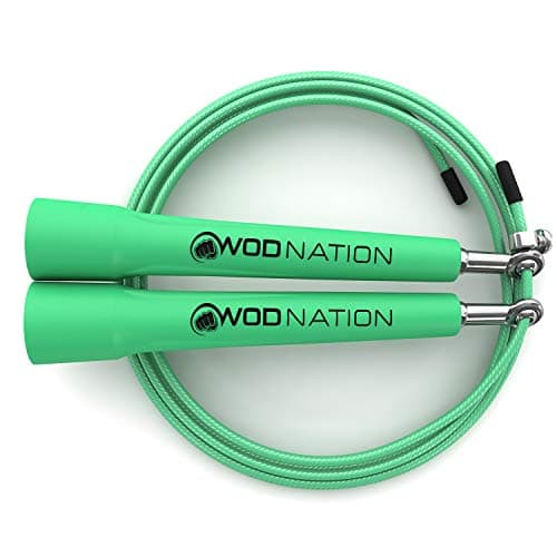 WOD Nation Adjustable Speed Jump Rope - Custom Length for Home Gym Equipment - Speed Rope for Double Unders & Cardio Exercise - Versatile for Boxing, MMA & Home Gym Accessories - Green Steel 8