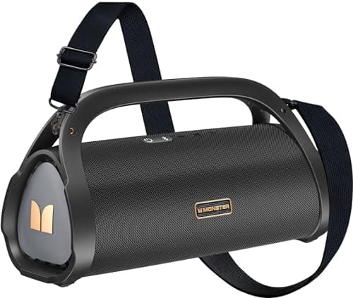 Monster Adventurer Max Portable Bluetooth Speaker, IPX7 Waterproof Wireless Speaker with Double Subwoofer Rich Bass, 100W Stereo Loud Sound with 24H Playtime for Outdoor Pool Beach, Gold