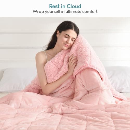 Cottonblue Sherpa Fleece Weighted Blanket 12lbs, Flannel Cozy Plush Blankets, Fuzzy Flannel Bedding Blanket Throw for Twin Full Bed, Minky Soft Blanket for Sofa Bed 48 x 72 inches, Blush Pink 6