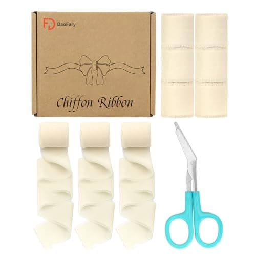 Daofary 1.5" x 45Yd Chiffon Silk Ribbon-9 Rolls Handmade Fringe Chiffon Ribbon for Gift Wrapping Flower Bouquet Wedding Invitations Bridal Bouquets DIY Crafts (White)
