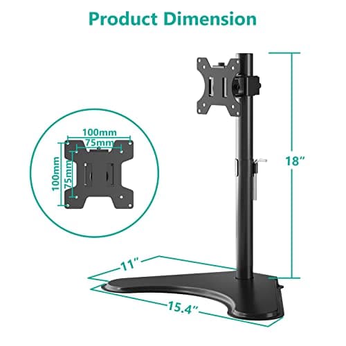 WALI Single Monitor Stand up to 32 Inch Screens, Freestanding Single Monitors Arm Desk Mount, Universal VESA Monitor Mount 75x75/100x100mm, Adjustable Height and Angle (MF001), Black 6