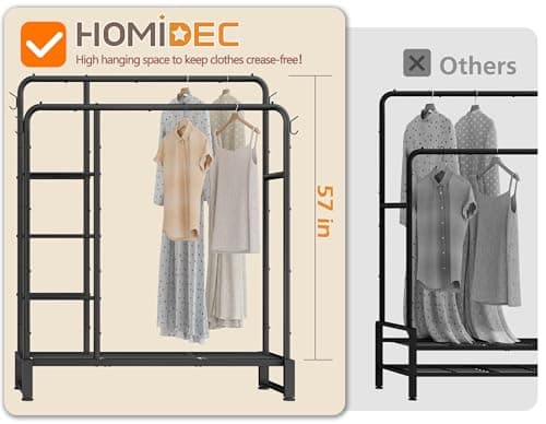 Double Rods Clothes Rack Clothing Rack with 4 Tier Storage Shelves Clothes Rack for Hanging Clothes Multifunctional Heavy Duty Clothes Organizer with Hooks for Bedroom,Wardrobe Closet,Shop,Black 8