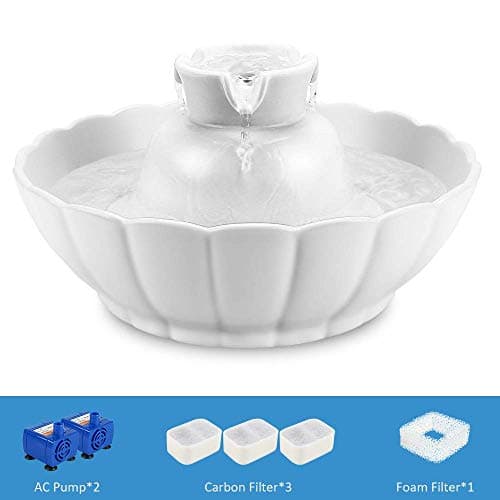iPettie Tritone Ceramic Cat Water Fountain, Heavy-Duty Waterer for Pets, 2.1 Liters / 2.2 Quart Filtered Water Purifier with Replacement Filters and Foam, White 7