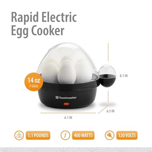 Toastmaster Rapid Electric Egg Cooker with Auto-Off - 7-Egg Capacity - For Soft, Medium & Hard Boiled Eggs - Egg Boiling Gadget with Poaching Tray 2