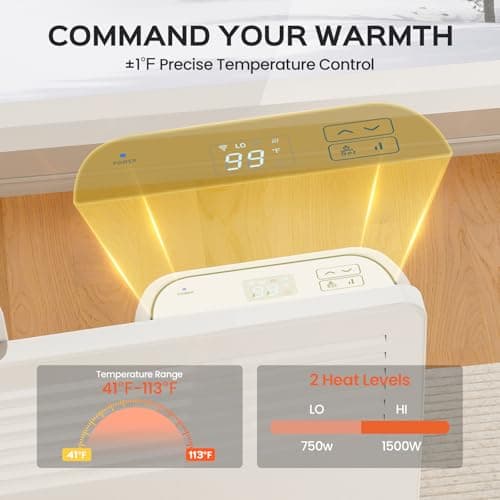 TECXERLLON 1500W Convection Panel Space Heater, Adjustable Up to 113℉ Electric Heaters for Indoor Use, Quiet Whole Room Space Heater for Indoor Use Large Room with APP, Portable Standing/Wall Mount 8
