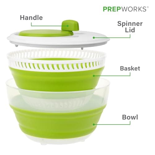 PrepWorks 3 Qt Collapsible Salad Spinner – Space-Saving, Easy-to-Use, BPA-Free, for Quick Salad Washing & Drying, Dishwasher Safe 7
