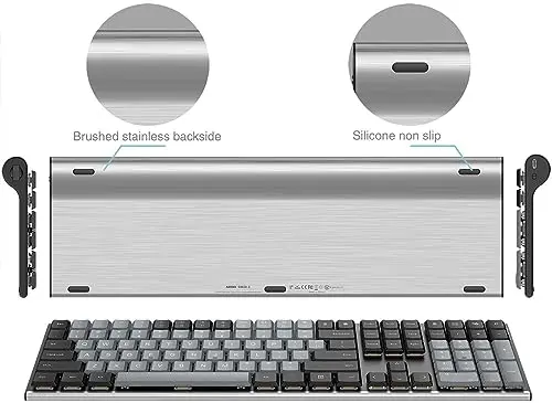 Arteck Mechanical 2.4G USB Wireless Performance Keyboard, Tacktile Quiet Brown Switches, Stainless Steel Low Profile for PC/Desktop/Laptop/TV and Windows 11/10 Built in Rechargeable Battery Black 6