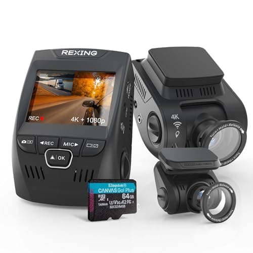 RexingUSA V1P SE 4K Dual Dash Cam w/GPS, Wi-Fi & 2pcs-CPL Filter | 512GB Support | Front 2160p, Rear 1080p | 170° Angle | G-Sensor | WDR | Loop Record | Parking Monitor | 64GB Memory Card Included