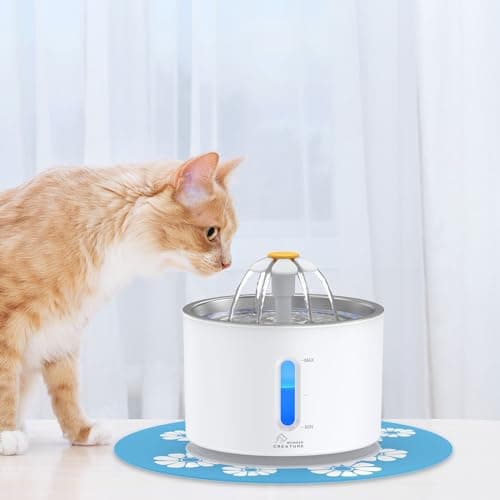 Wonder Creature Cat Water Fountain Stainless Steel, 81oz/2.4L Cat Fountain with Water Level Window and LED Light for Water Shortage Alert, Cat and Dog Fountain with 3 Filters and 1 Mat 7