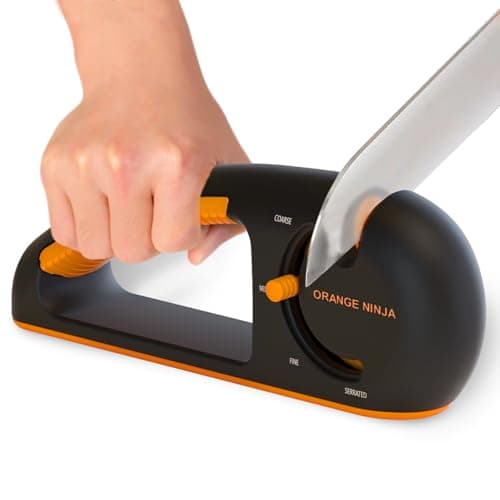 Orange Ninja 4-Stage Knife Sharpener & Serrated Knife Sharpener– Repairs, Sharpens & Polishes Blades with Ergonomic Non-Slip Grip