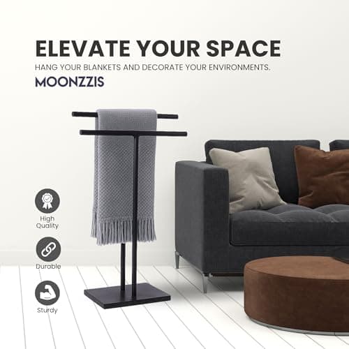 MOONZZIS 40" Standing Towel Rack - Floor Double-T Shape Bath Sheet Holder, Standing Towel Racks for Bathroom, Free Standing Towel Rack, Matte Black Finish, Marble Type Base 6.6lbs 5