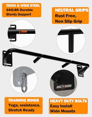 Fitarc Heavy Duty Wall Mount Pull Up Bar, Joist Mount Chin Up Bar for Doorway, Steel Construction, Home Gym Equipment, Fits 32”-36” Wall Studs 6