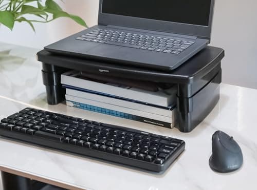 Amazon Basics Height Adjustable Monitor Stand Riser with Storage Organizer, Multifunctional Desk Accessories for Reduced Neck Strain - Fits Monitors, Laptops Up to 22lbs, Black 8