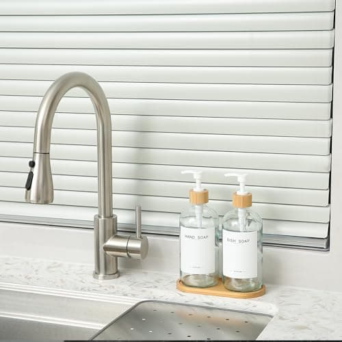 BONLONG Clear Glass Soap Dispenser with Bamboo Pumps&Tray&Labels, Hand Dispenser, Lotion Dispenser, Dish Soap Dispenser for Kitchen Sink. (Clear) 6