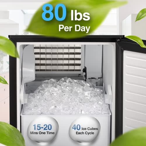 Kismile Built-in Ice Maker Machine, Commercial Lab Ice Maker with 80lbs Daily, Reversible Door, Drain Pump,24H Timer & Self-Cleaning, Under Counter Ice Cube Machine for Home Office(Silver) 5