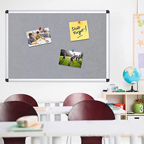 VIZ-PRO Notice Board Felt Gray, 36 X 24 Inches, Silver Aluminium Frame 5