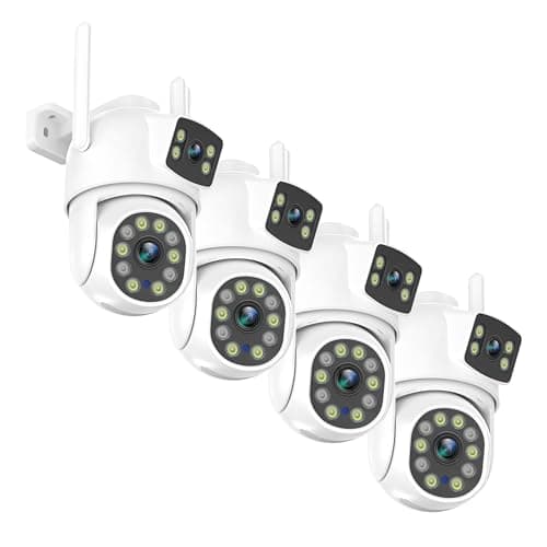 EVERSECU Dual Lens Linkage 6MP WiFi PTZ Security Camera Outdoor, 360° View, Auto Tracking, Motion Detection, Color Night Vision, 2-Way Audio, Compatible with Alexa(4pack)