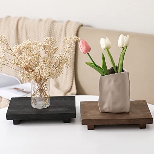 Bathroom Counter Organizer Wood Pedestal Stand Farmhouse Decorative Tray Soap Holder for Kitchen Decor, 9" x 6" - Black 6